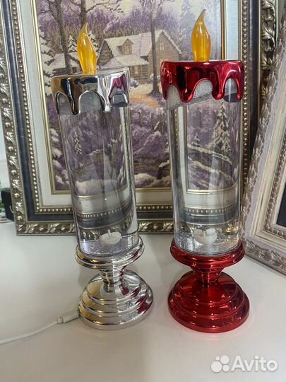 Новогодний фонарь, шар, свеча, домики