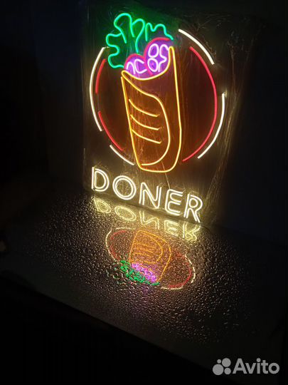 Готовая неоновая вывеска донер
