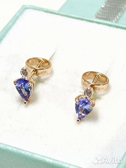 Золотые серьги пусеты, фианит, винтовой замок, вес 1,24г