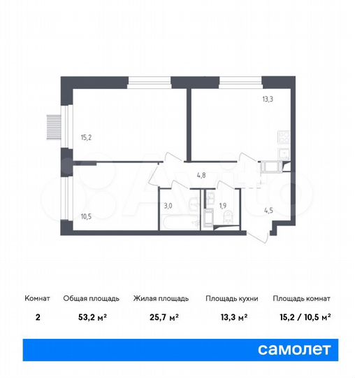 2-к. квартира, 53,2 м², 17/17 эт.