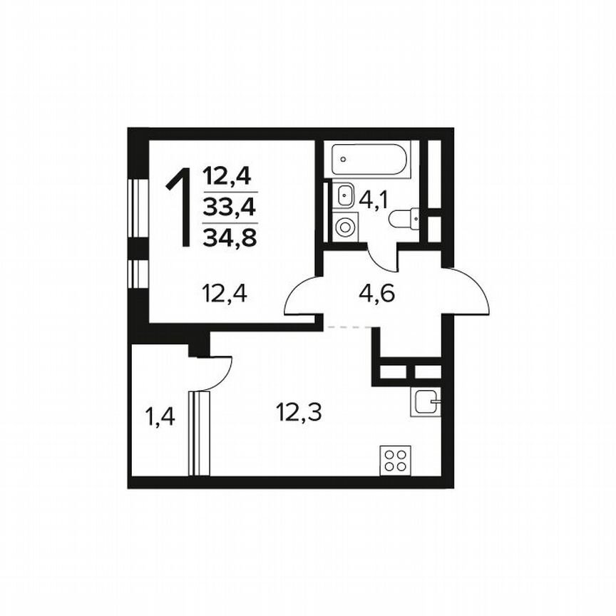 1-к. квартира, 34,8 м², 5/12 эт.