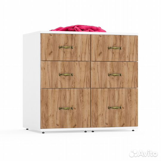Две приставных тумбы Мебельный двор Лидер-8 с 3 ящиками каждая белый/крафт золото, 80х50х75 см