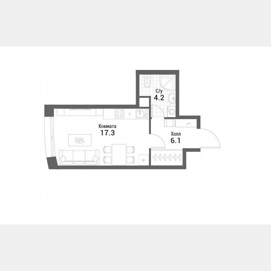 Квартира-студия, 27,6 м², 20/35 эт.