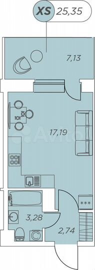 Квартира-студия, 25,4 м², 9/12 эт.