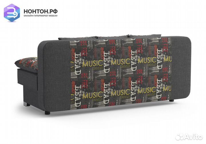 Диван еврокнижка Арвен темно-серый / принт Music G