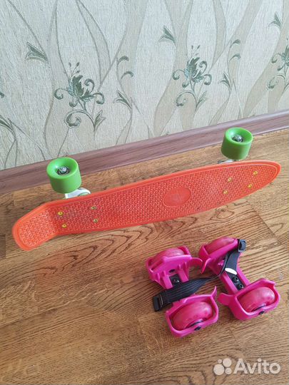 Скейт детский+самокат и ролики на пятку в подарок