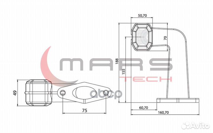 M720201 фонарь габаритнный LED 24V рожок желты
