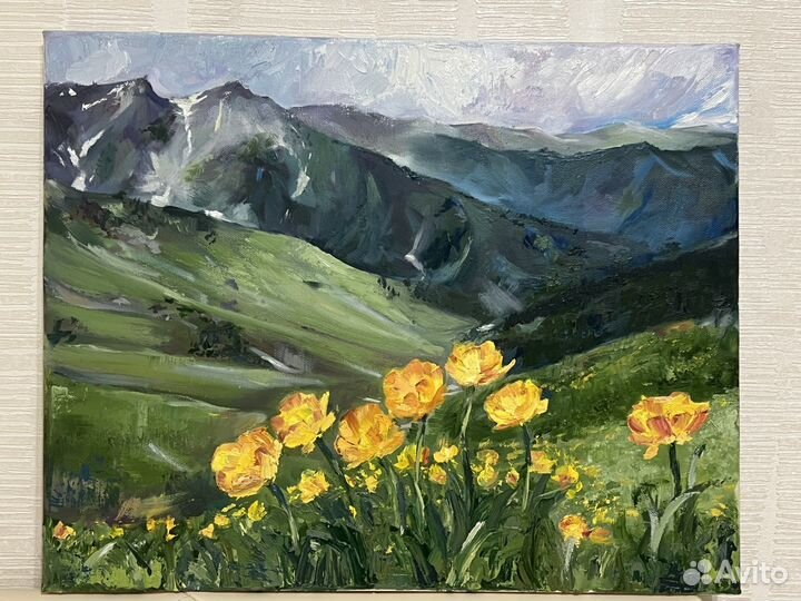 Картина маслом на холсте,горный пейзаж