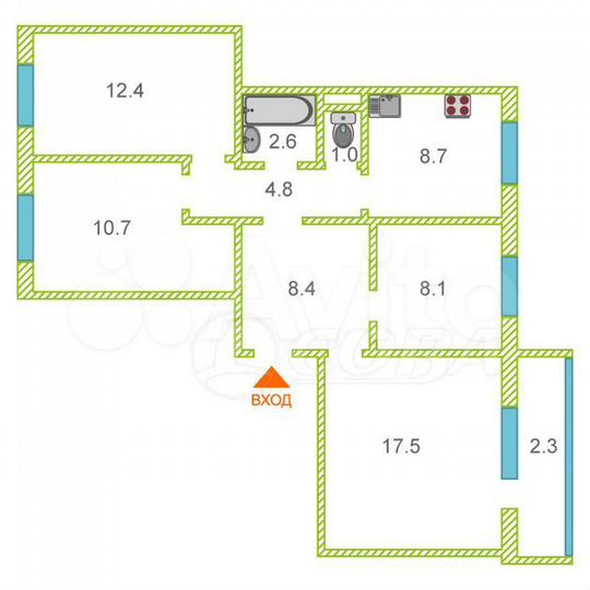 4-к. квартира, 74,2 м², 2/9 эт.