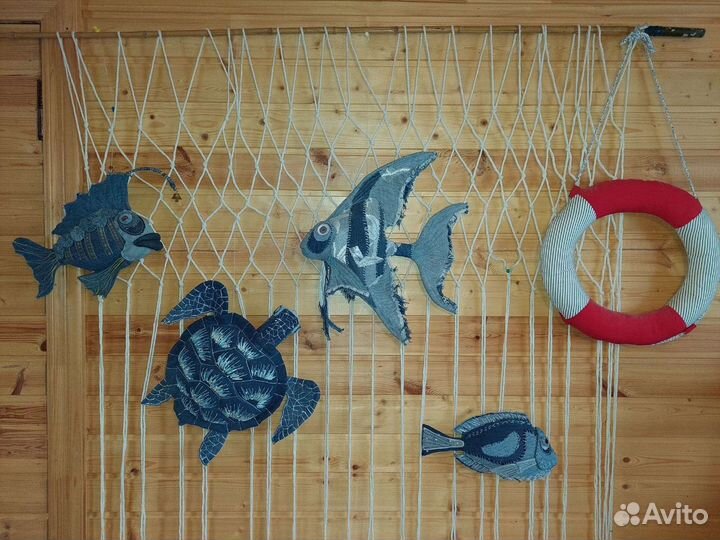 Черепаха и рыбы из джинсы