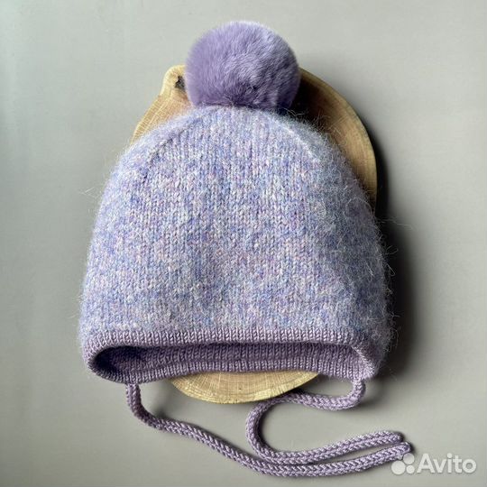 Зимняя вязанная шапка с помпоном из кролика рэкс