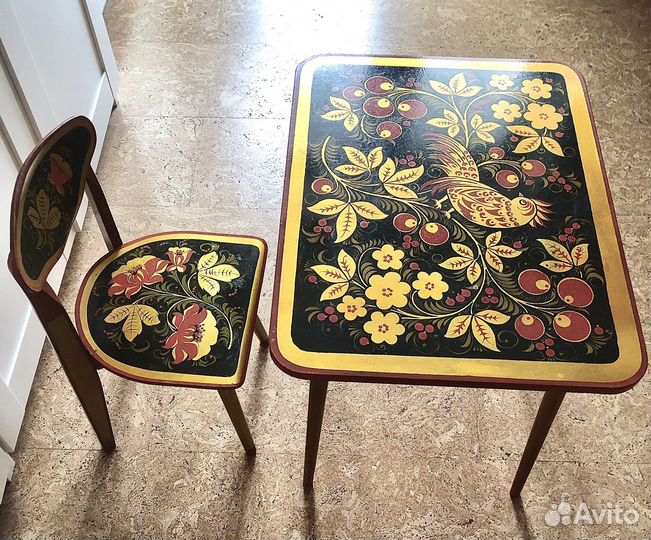 Комплект детский стол и стул с росписью хохлома