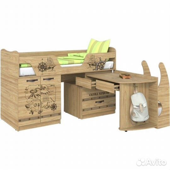 Кровать -чердак корсар 1, письменный стол, шкафы