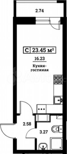 Квартира-студия, 23,5 м², 14/16 эт.