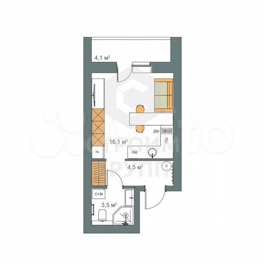 Квартира-студия, 26,2 м², 3/9 эт.