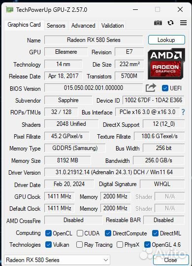 Видеокарта AMD RX 580 8Gb 2048SP Sapphire Nitro+