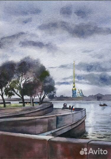 Картина акварелью Пейзаж Санкт-Петербург
