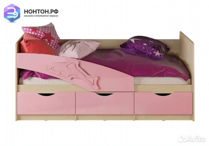 Кровать Дельфин розовый металлик