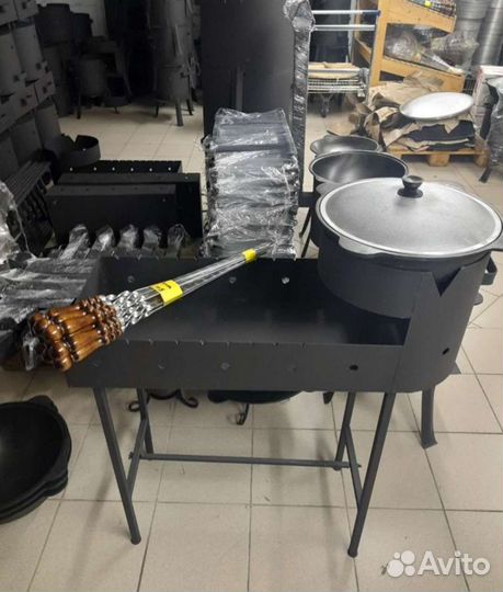 Узбекский мангал с чугунным казаном + 10 шампуров