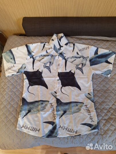 Рубашка из полиэстра и хлопка с принтом акул и ска