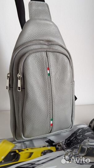 Серая мужская сумка из натуральной кожи Новая