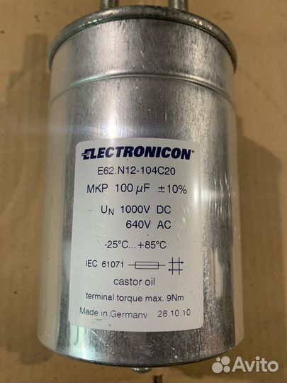 Конденсатор Electronicon 100 мкФ 640V-аc 1000V-DC