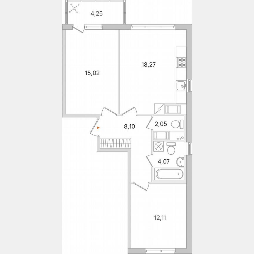 2-к. квартира, 61,8 м², 3/8 эт.