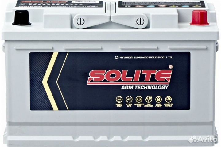 Аккумулятор Solite AGM 80R обр. пол. 80 Ач