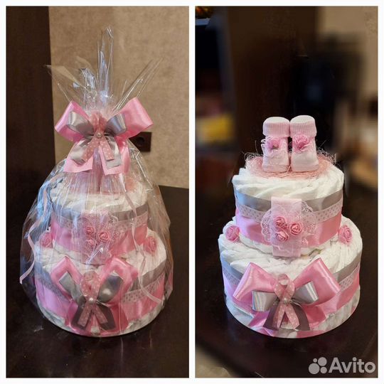 Торт из памперсов подгузников, подарок на рождение