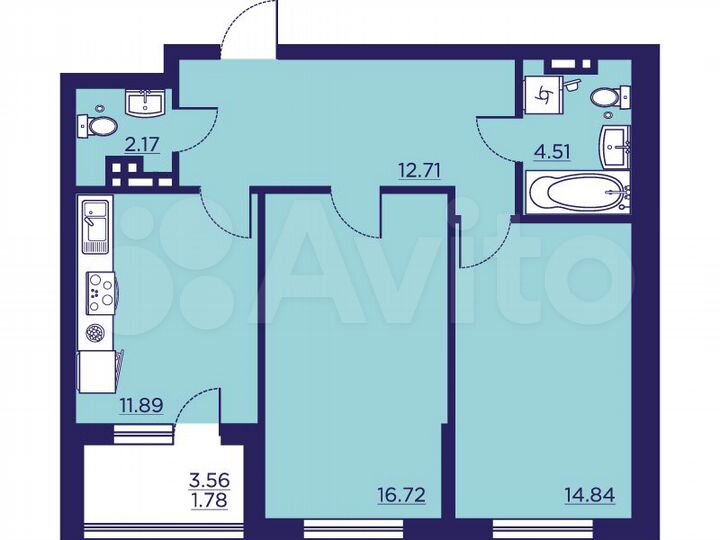 2-к. квартира, 64,6 м², 6/18 эт.