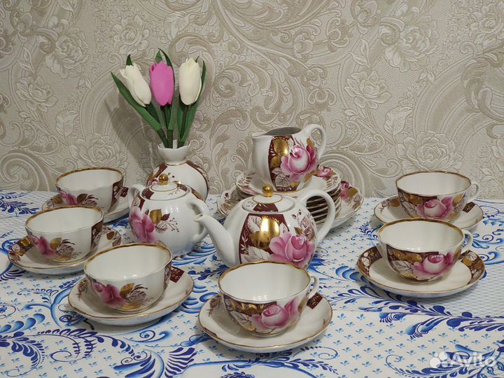 Чайный сервис на 6 персон, фарфор, позолоченное