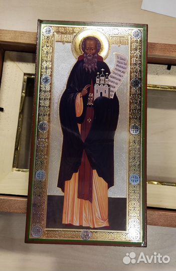 Икона Преподобный Пафнутий Боровский. В киоте