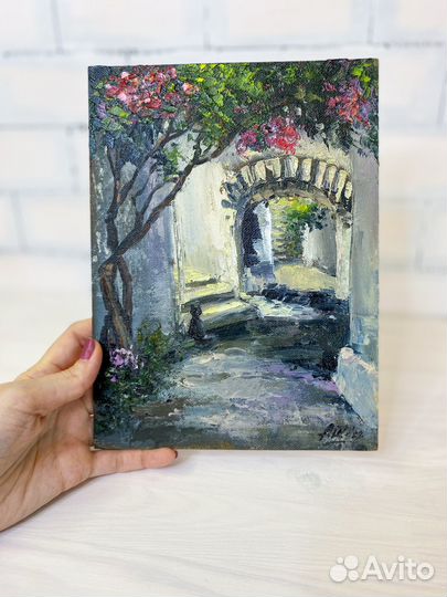 Картина маслом Городской пейзаж улица Этюд дворик