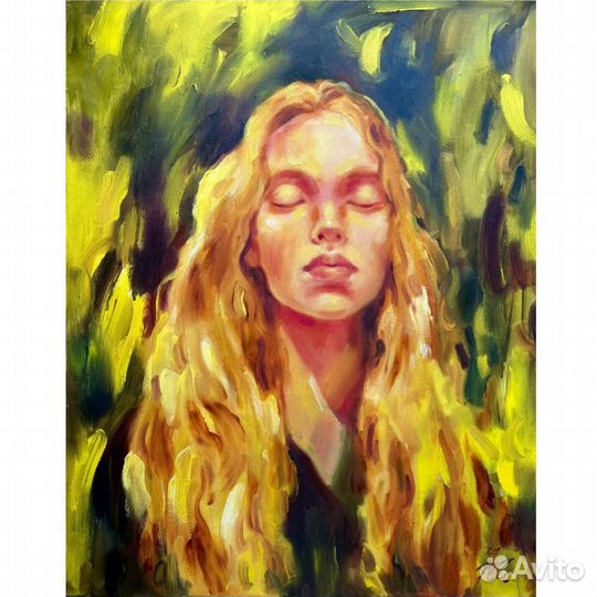 Картина маслом стильная светлая девушка лето