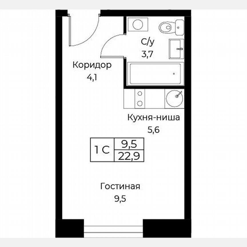 Апартаменты-студия, 22,9 м², 27/30 эт.
