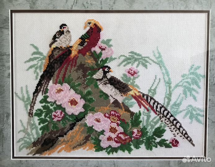 Картина «Фазаны». Вышивка крестиком