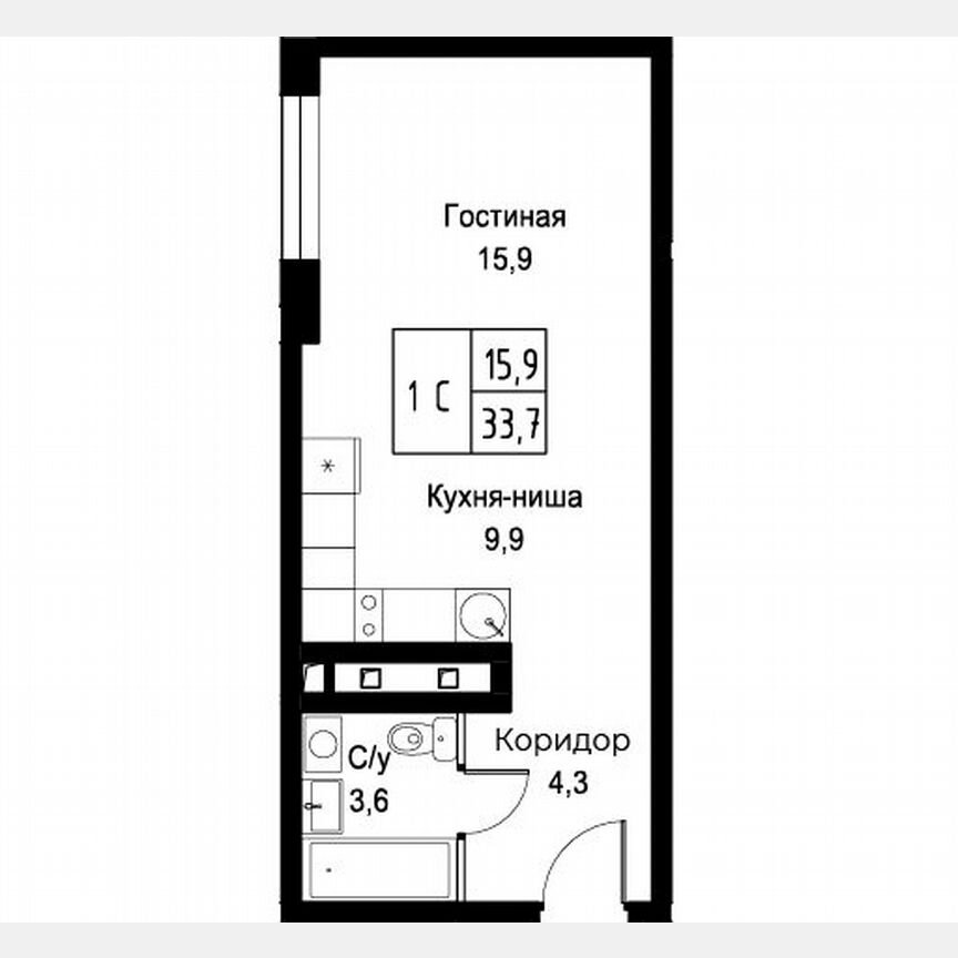 Апартаменты-студия, 33,7 м², 10/30 эт.