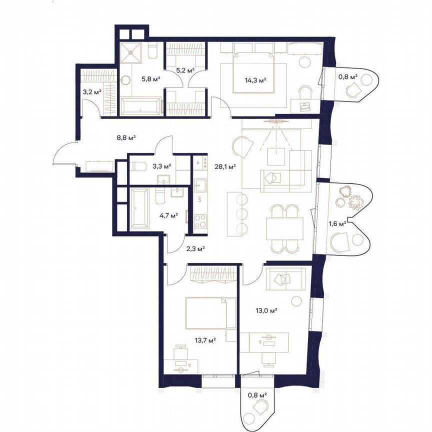 3-к. квартира, 105,6 м², 17/24 эт.