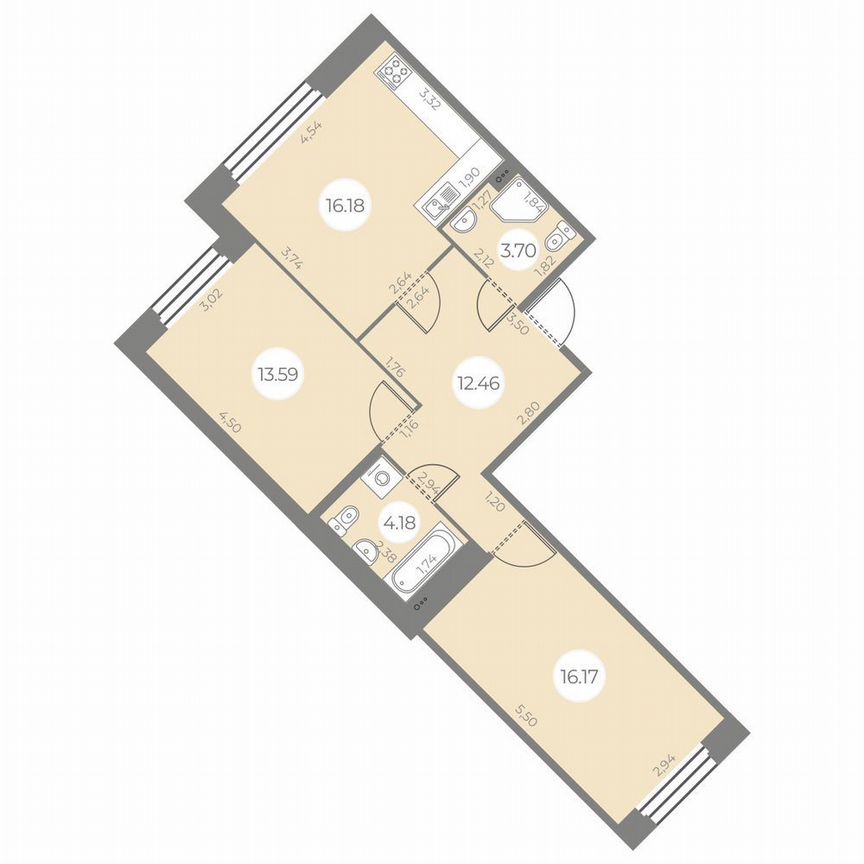 2-к. квартира, 66 м², 2/20 эт.
