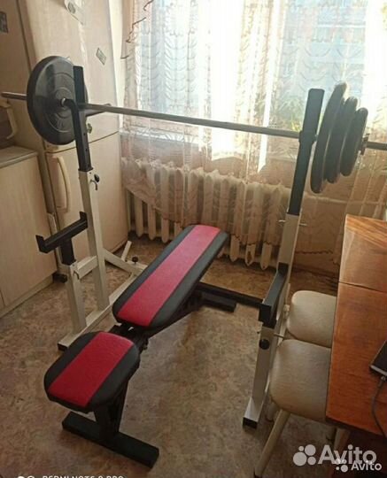Стойки для жима, скамья, штанга 68кг