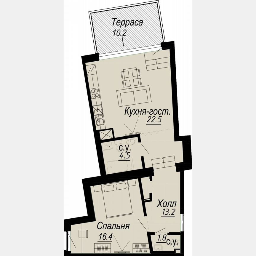 1-к. квартира, 63,5 м², 6/8 эт.