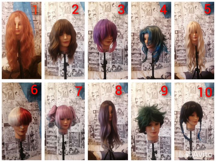 Много разных искусственных париков косплей аниме