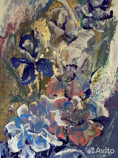 Картина. «ирисы» авторская работа, позолота
