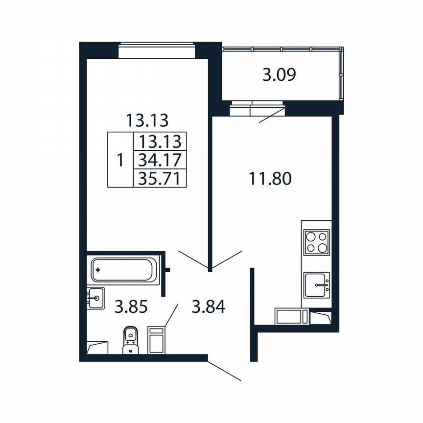 1-к. квартира, 35,7 м², 3/12 эт.