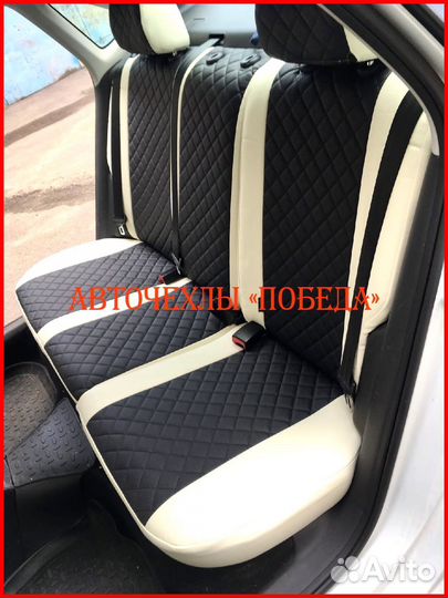 Чехлы Volkswagen Polo 5 Sd из экокожи бело-чёрные