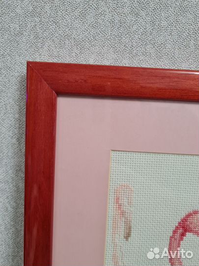 Картина, вышитая крестиком. Фламинго