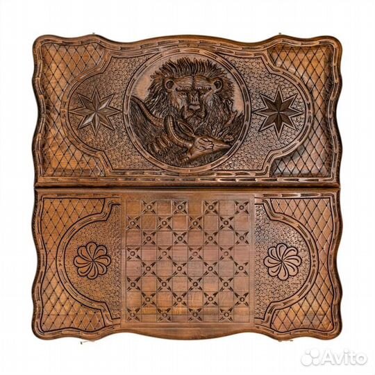 Нарды и шашки резные Лев и его добыча 60 х 60 см бук Армения 62764