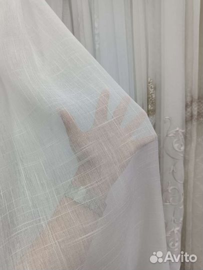 Тюль Лён на шторной ленте новые