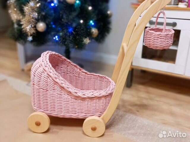 Детская коляска для кукол розовая