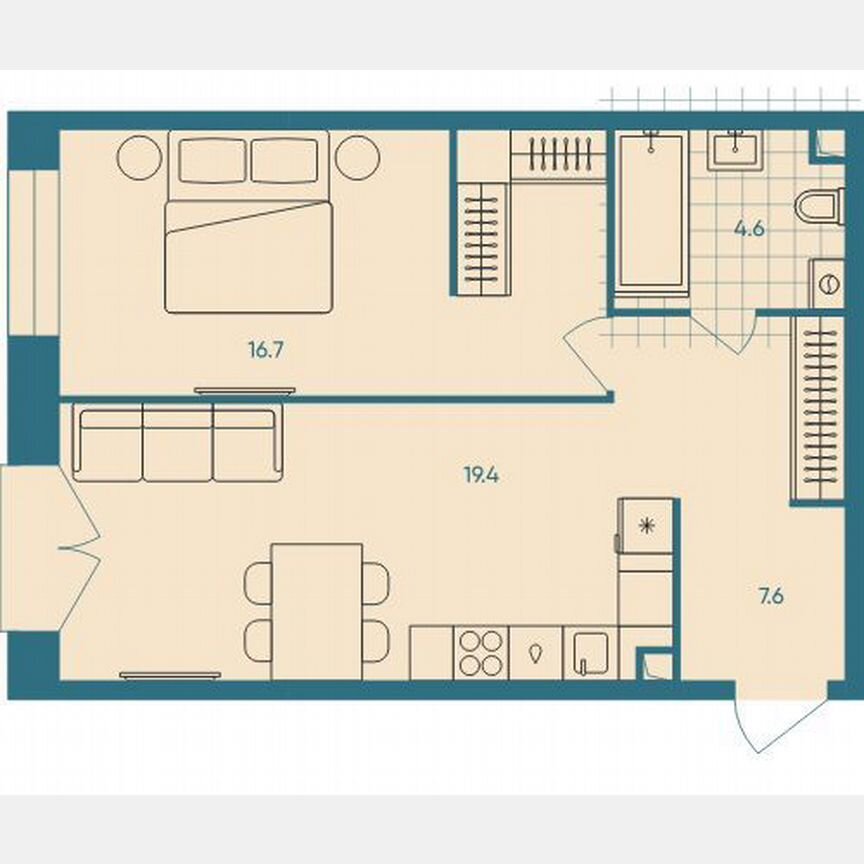 1-к. квартира, 48,3 м², 4/33 эт.